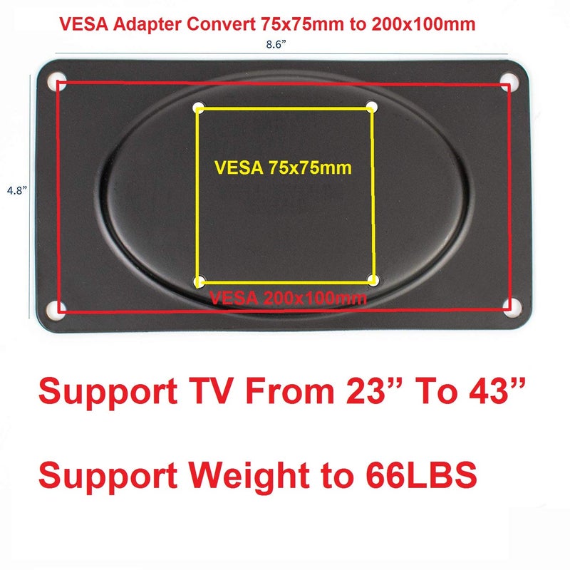 Mount Plus MP-XMA-05 VESA Flat Screen TV and Monitor Mount Adapter Plate for 23"-43" Flat Screens | VESA 75x75 to 200x100 Conversion Kit - Image 2